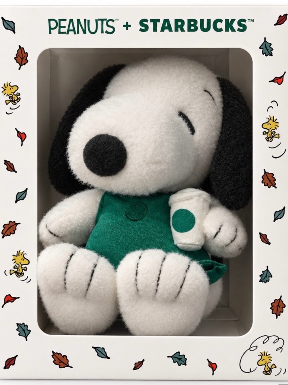Starbucks Peanuts Snoopy Plush in White, Black and Green